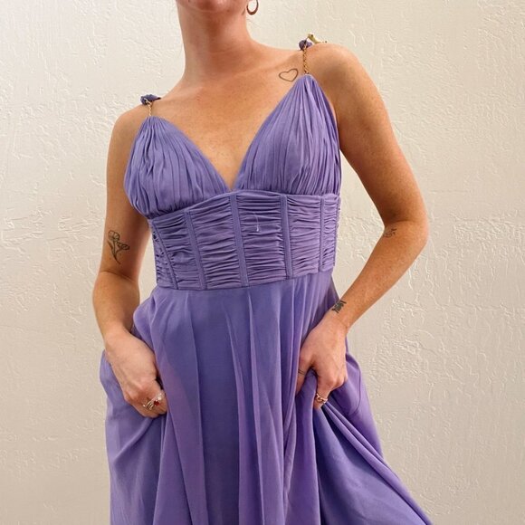 Vintage 90s/Y2K Periwinkle Purple Blue Silk Fairy Goddess Maxi Dress - Picture 6 of 9